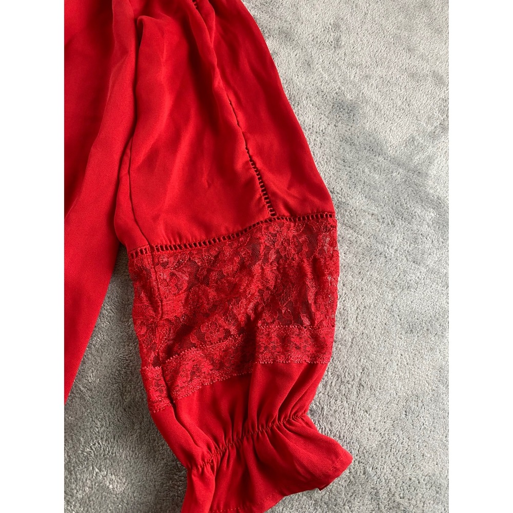 INC International Concepts Red Off The Shoulder Lace Tie Front Blouse Small‎ - Picture 5 of 13